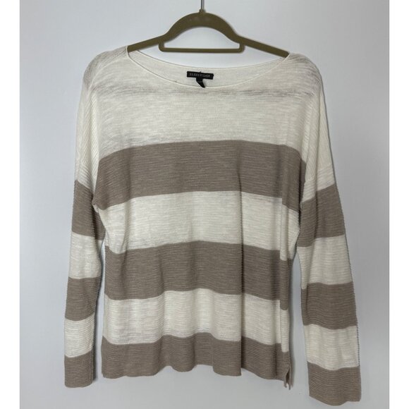 EIleen Fisher Bateau Neck Organic Cotton Linen BLend Boxy Striped Sweater Top XS - Picture 1 of 7